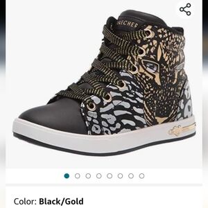 Skechers Unisex-Child Hi Top Sneaker black gold Leopard  Size 2